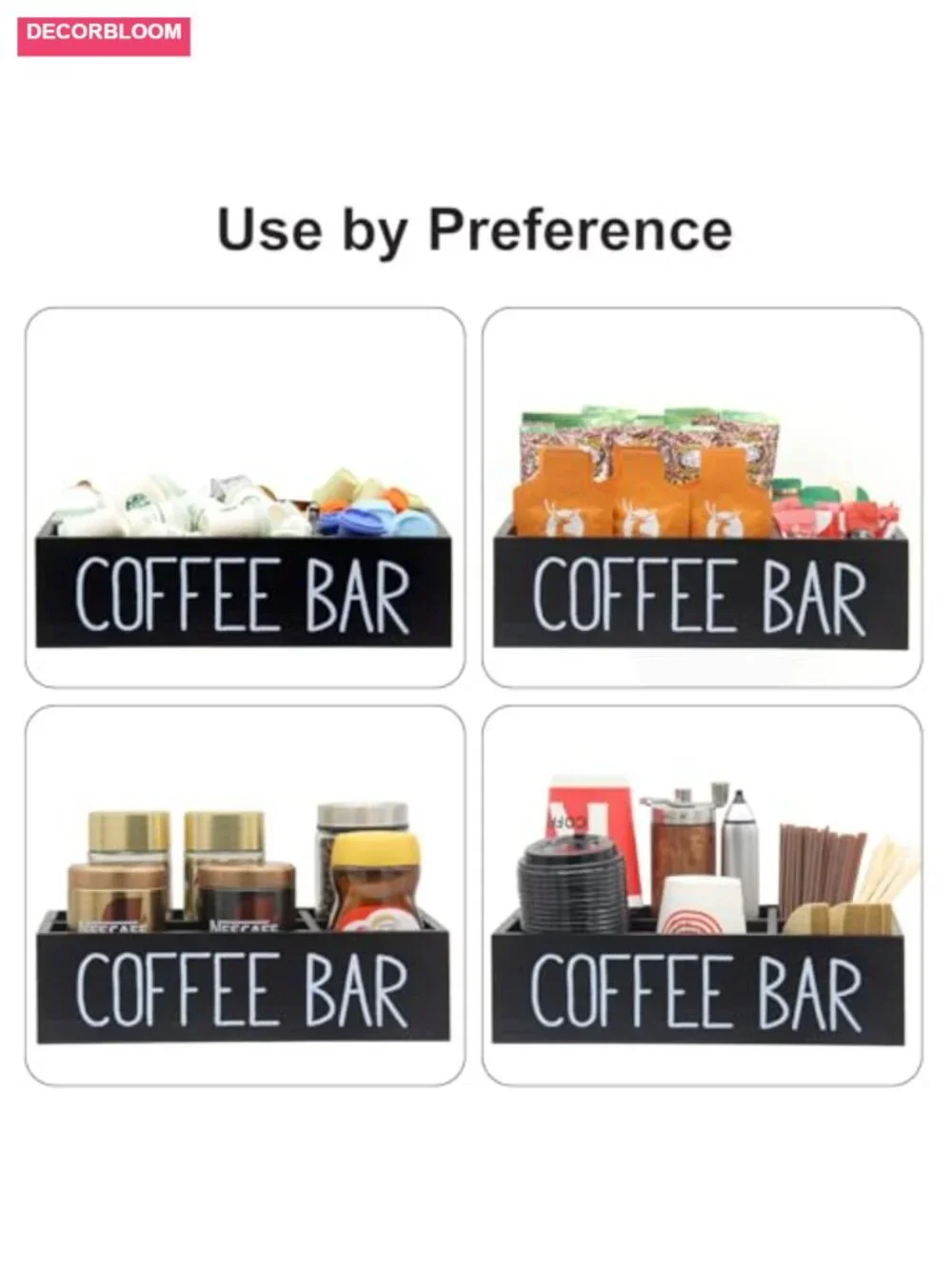 Countertop Coffee Bar Organizer Wood Storage with Removable Dividers